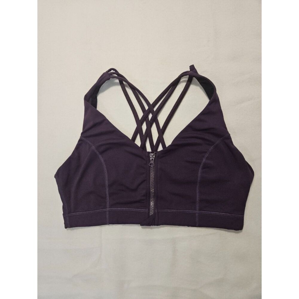 Kyodan Womens Large Plum Purple Zip Front Strappy Back Activewear Sports‎ Bra